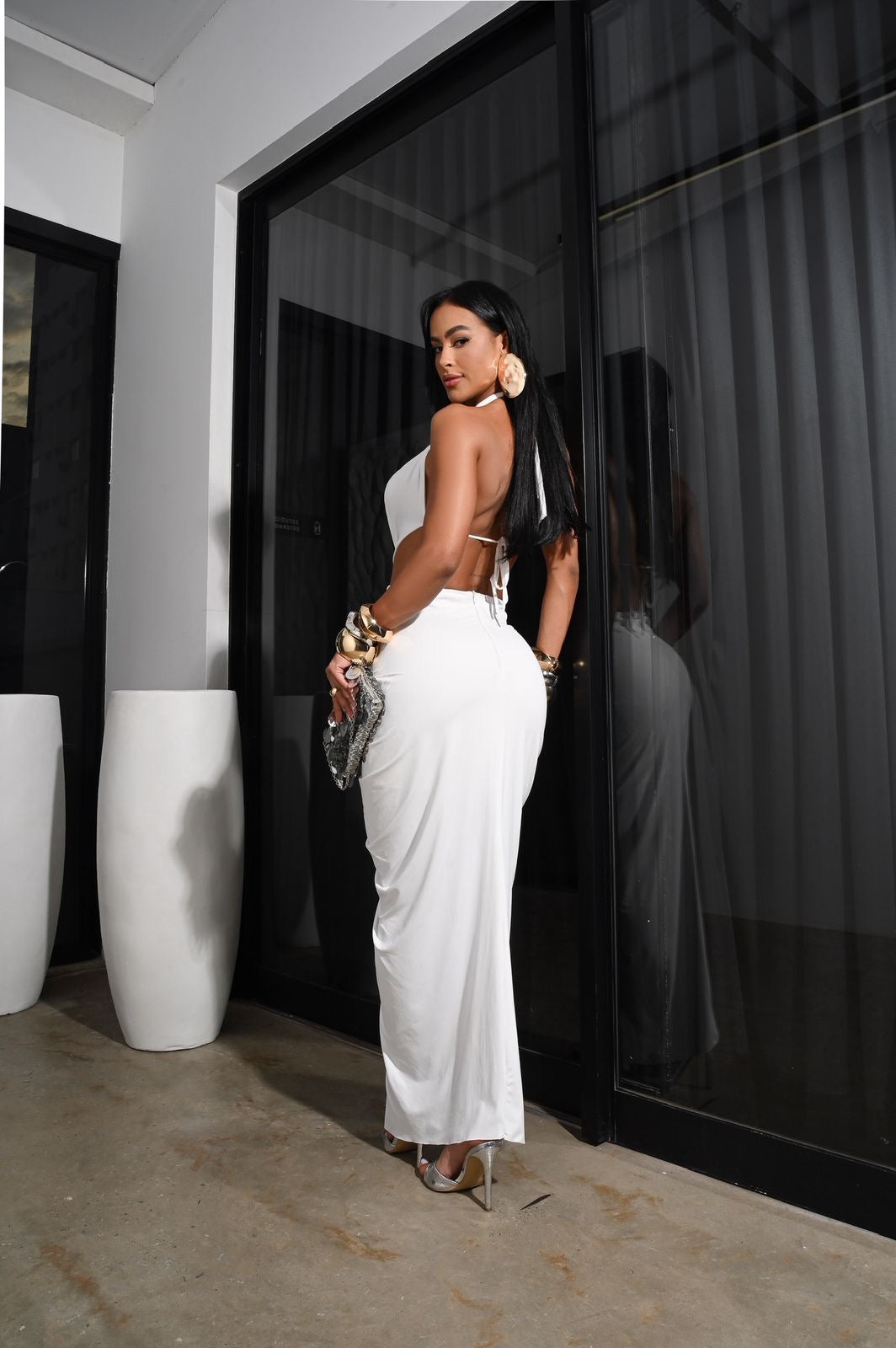 Vestido franzido longo