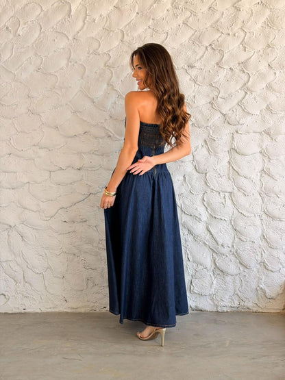 Vestido tomara que caia cintura baixa