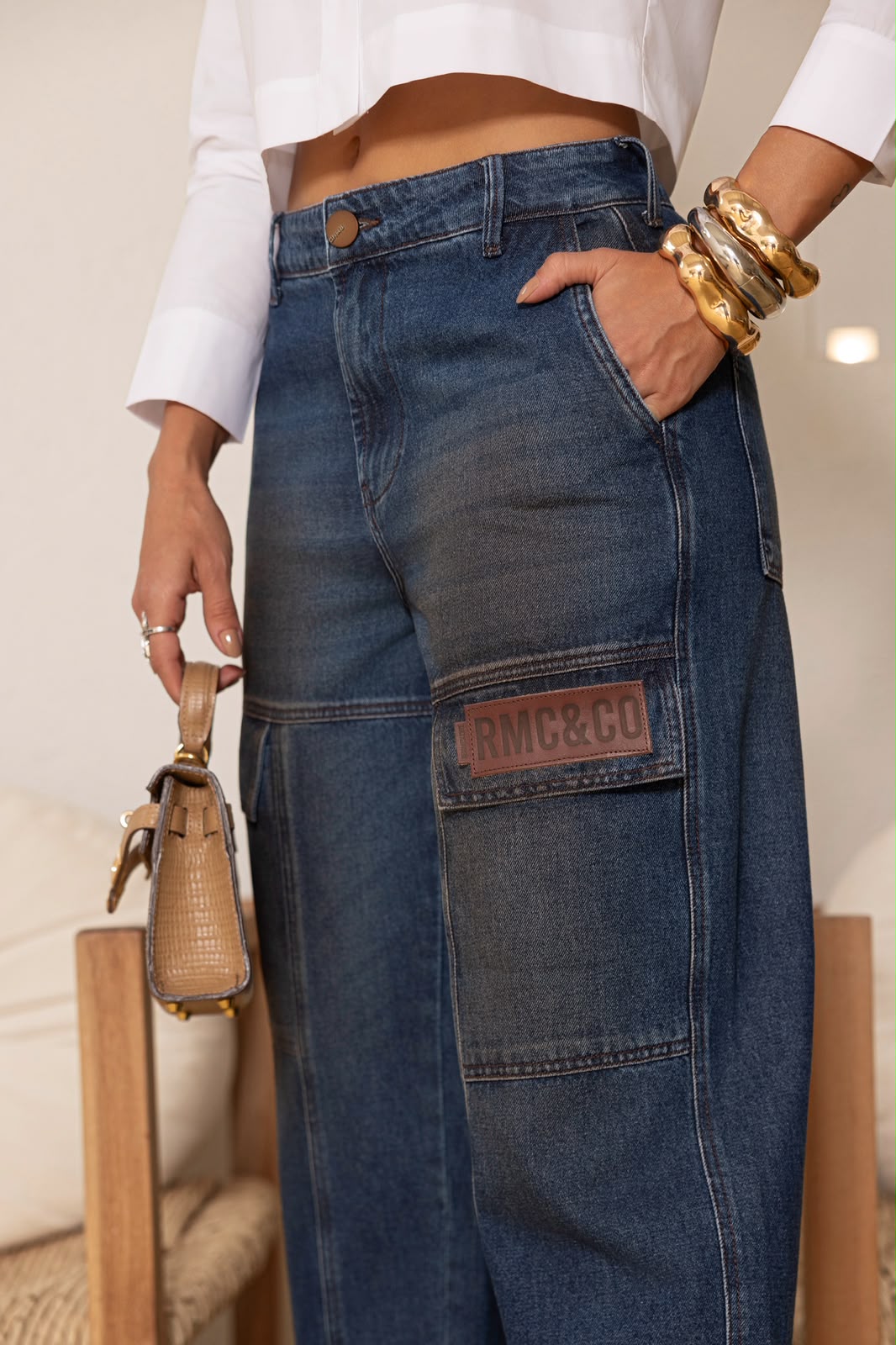 Calça Jeans Cargo Barrel