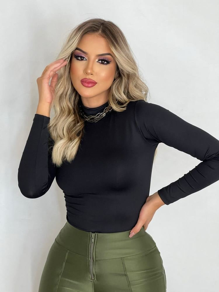 Body manga longa e gola alta