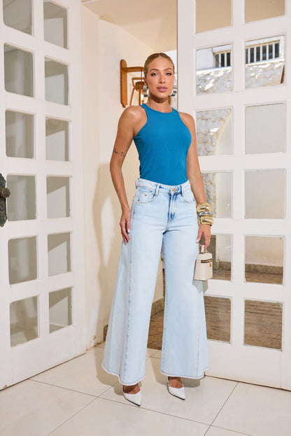 Calça Jeans 100% Max Wide c/ Recortes