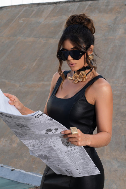 Vestido couro Mídi