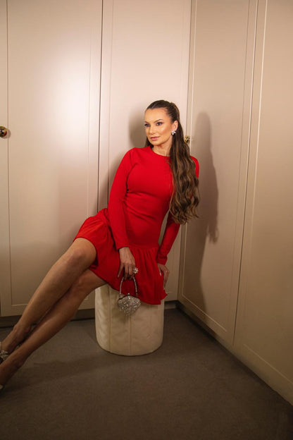 Vestido sfilata saia fluida vermelho