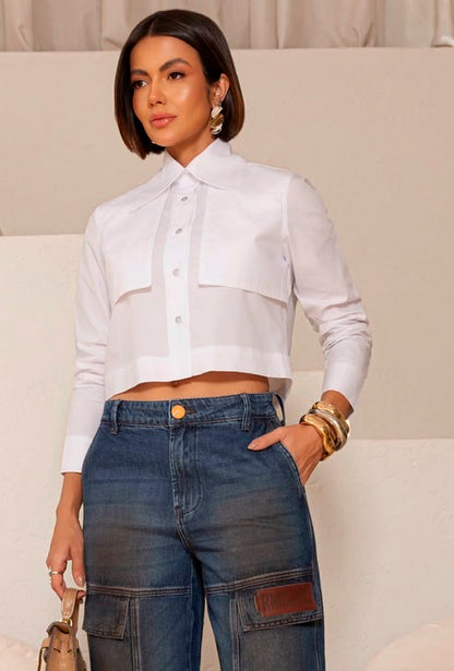 Camisa Cropped Alg. Acetinado