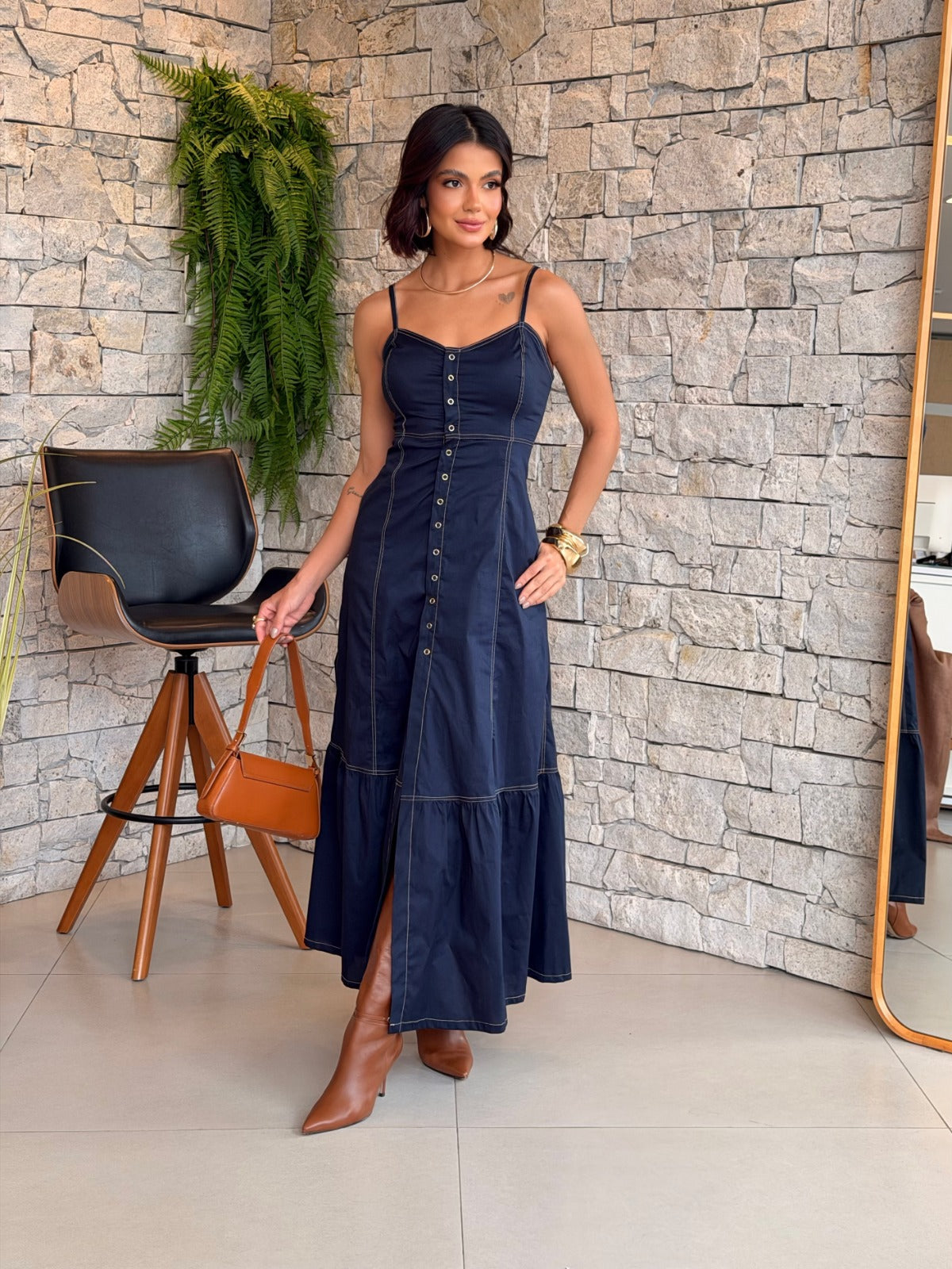 Vestido tricoline prespontado