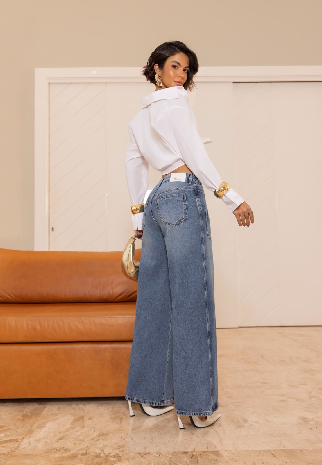 Calça Jeans 100% Wide c/ Sobrep.