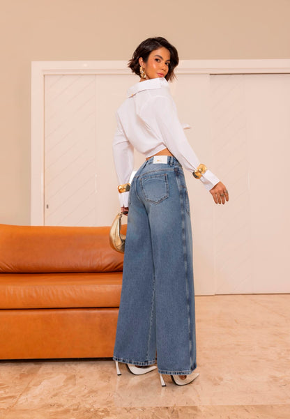 Calça Jeans 100% Wide c/ Sobrep.
