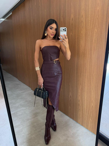 Vestido LLZ Clara couro PU
