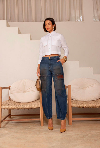 Calça Jeans Cargo Barrel