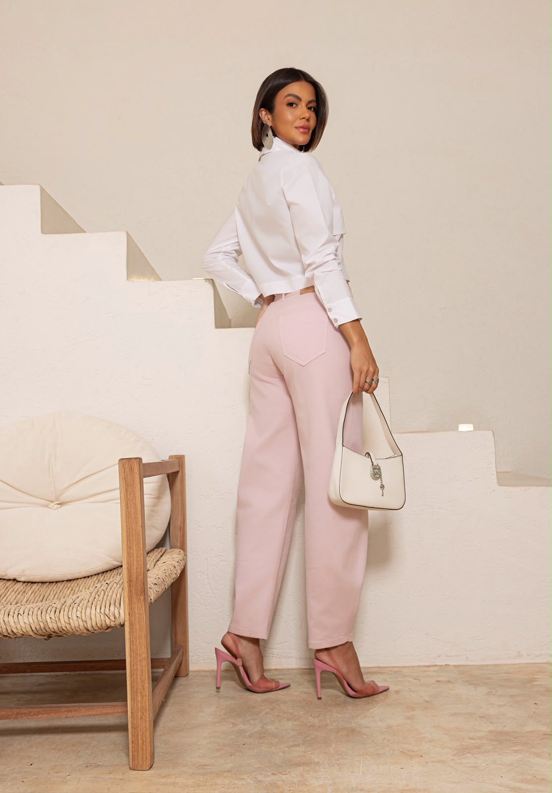 Calça barrel rosa