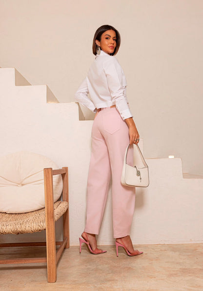 Calça barrel rosa