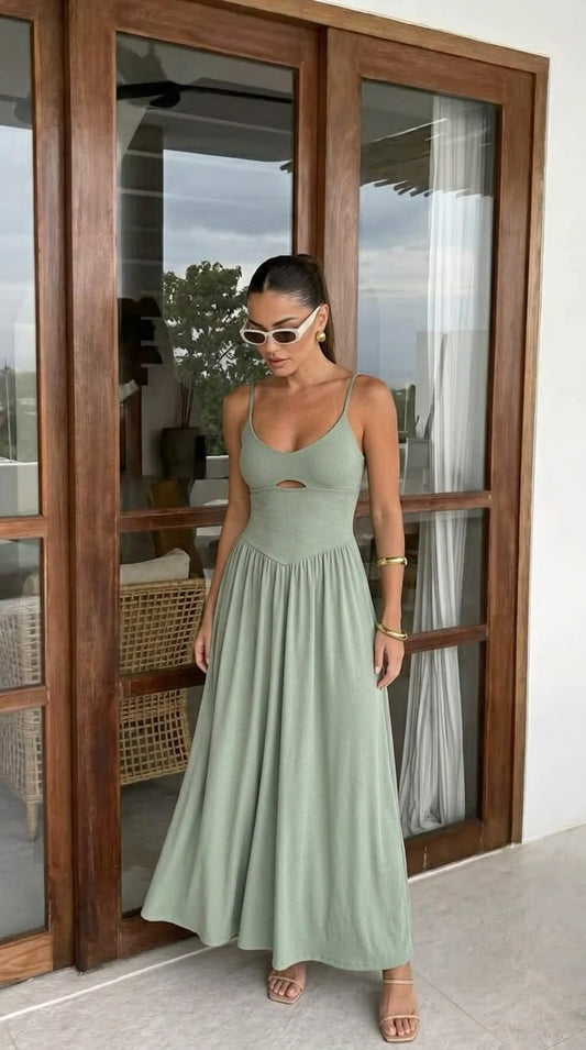 Vestido midi com detalhe em V