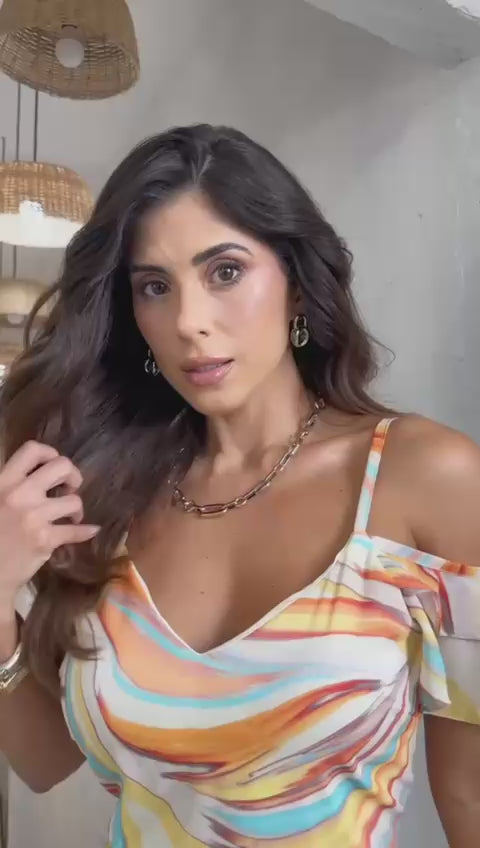 VESTIDO TROPICAL BABADO ESTAMPADO