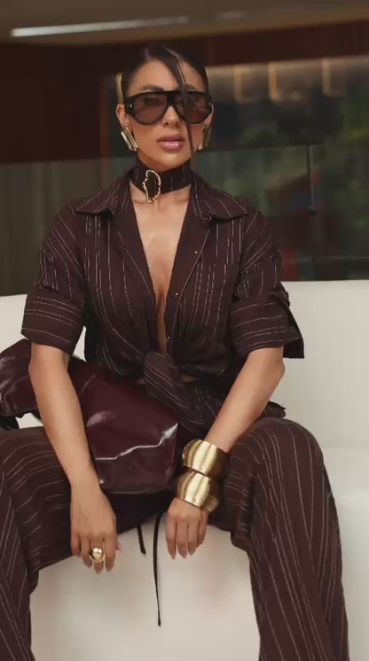 CONJ CALÇA ALICE - CHOCOLATE C/LISTRA OFF