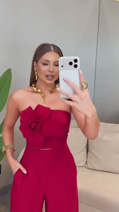 Conjunto de Calça Carla na Viscose Premium Vermelho