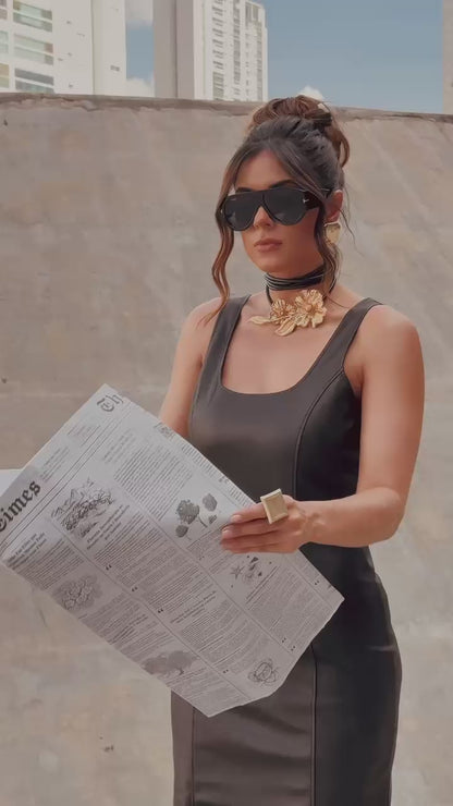 Vestido couro Mídi